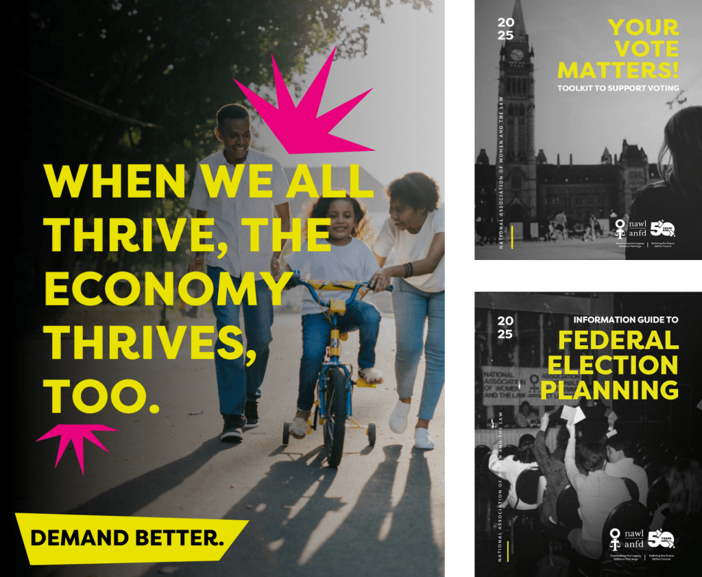 gallery of three images, previewing a downloadable asset of the Demand Better campaign to share on social media, and two preview assets of the civic engagement toolkit resources